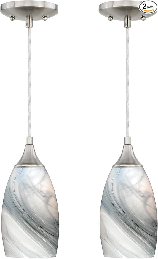 VAXCEL 2-Pack Milano Mini Pendant for Kitchen Island, Satin Nickel Finish, Transitional Ceiling Mounted Lighting, Easy Installation
