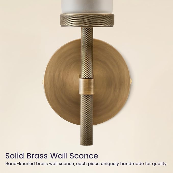 Brass Hardwired Frosted Glass Bathroom Wall Sconces 2 Pack, Modern 20'' Indoor Knurled Wall Sconce, Glass Vanity Light, for Living, Bedroom, Hallway, Staircases,Bulb Included
