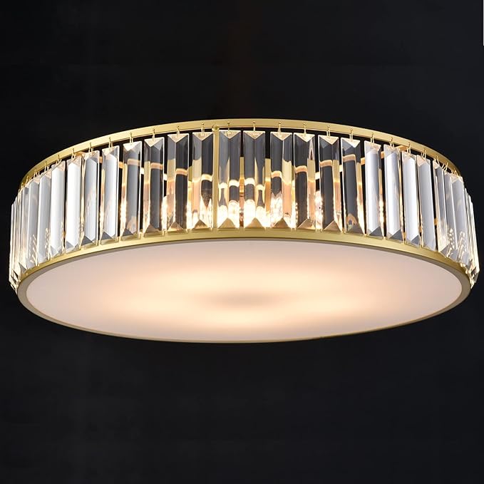 Modern 5-Light Gold Flush Mount Ceiling Light Crystal Glass Ceiling Lighting 20-Inch Luxury Crystal Light Fixtures for Bedroom Hallway Living Room