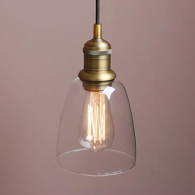 Yosoan 1-Light Vintage Edison Hanging Pendant Light, Indoor Modern Hardwired Mini Oval Cone Clear Glass Shade for Kitchen Bathroom Porch Living Room Dinning Room Office Restaurants Bar Island(Antique)