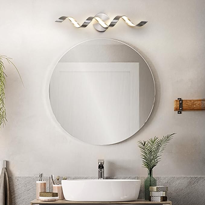 LED Modern Bathroom Vanity Light Fixtures, 24 inch Brushed Nickel Wall Lamp Bedroom 4000K, Spiral Design Wall Sconce for Mirror, Living Room, Bedroom, Hallway 15W