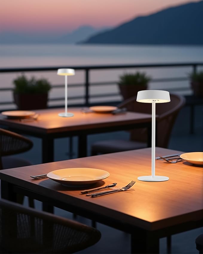 Cordless Lamp, Rechargeable Table Lamp, Battery Operated, RGB Dimmable Touch Control, 3 Color Temperatures, LED Memory Function, Portable Outdoor Waterproof, Restaurant Dining Patio Kitchen, White 1Pc