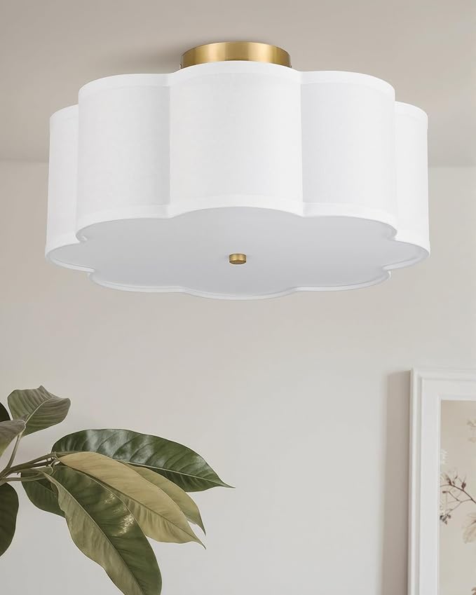 VONLUCE Semi-Flush Mount Ceiling Light, 15.7" Modern 3-Light Ceiling Light Fixture with White Petal-Shaped Shade 3 E26 Sockets for Bedroom Entryway Living Room, Gold Finish, ETL Certificated