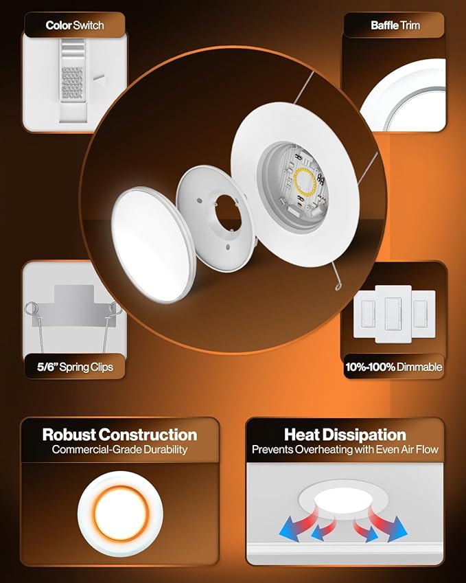 Sunco 48 Pack 6 Inch Recessed Light with Night Light, LED Can Lights Retrofit Lighting, 1000 LM, 12W, Selectable CCT 2700K/3000K/4000K/5000K/6000K, Dimmable, Damp Rated ETL