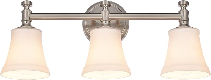 Bathroom Vanity Light Fixtures, Traditional Brushed Nickel 3 Lights Wall Sconce Lighting with Opal Glass Shade, Porch Wall Mount Light Fixture for Bathroom, Mirror Cabinets Hallway Stairs