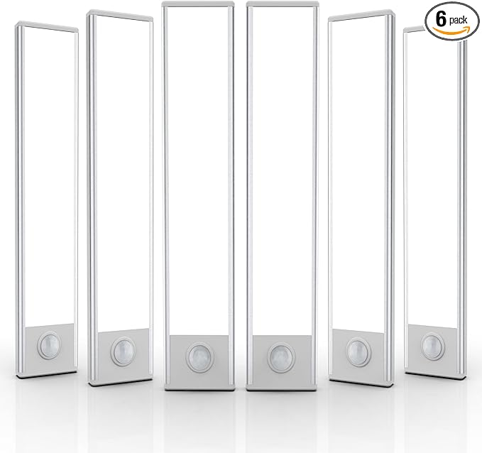 6 Pack Under Cabinet Lighting Wireless, 32 LED Rechargeable Battery Motion Sensor Light Indoor, Stick On Magnetic Closet Lights, Under Counter Lights for Kitchen, Stairs, White 8 in