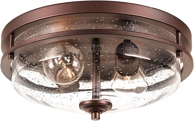Edwarmlux Flush Mount Ceiling Lights, 2-Light Farmhouse Close to Ceiling Light, Industrial Ceiling Lighting Fixture for Kitchen Hallway Bedroom Living Room Stairways Porch (Oil Rubbed Bronze)