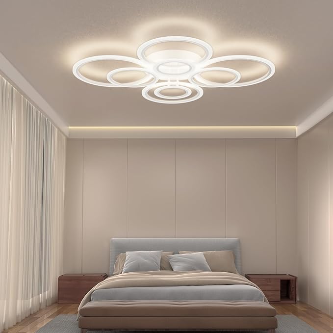Modern LED Ceiling Light, 23-Inch, 3 Color Temps, 3348LM, Adjustable Brightness, Remote & APP Control, Energy Saving – Ideal for Living Room, Dining Room, Kitchen & Office - 8 Cirles