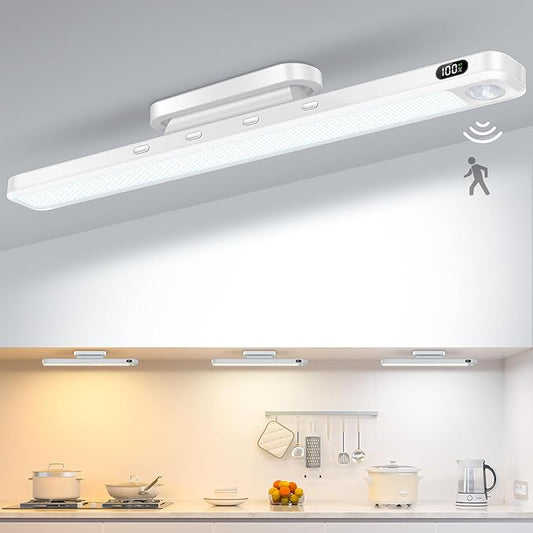 WILLED 3W Motion Sensor Magnetic Light Bar, Eye-Care Rechargeable Closet Light with Battery Level Display, Mirror Lights Stick on, Led Light Bar for Cabinet, Closet, Desk and Bathroom