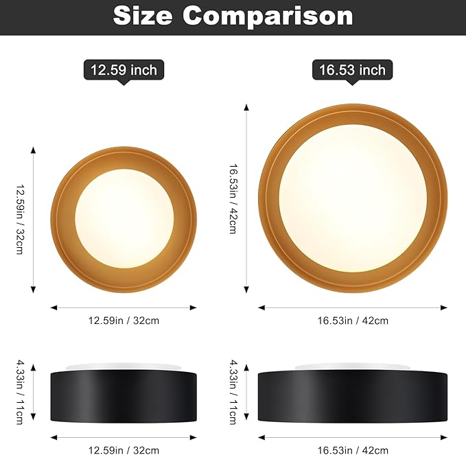 Vikaey Modern Flush Mount Ceiling Light, 3-Light Minimalist Round Close to Ceiling Light Fixture, Black and Gold Drum Ceiling Lamp with Glass Lampshade for Bedroom, Living Room, Kitchen, 16.5in