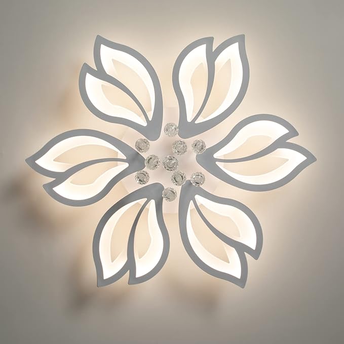 Garwarm Modern Ceiling Light,27.1" LED Dimmable Chandelier Light Fixture,56W Flower Flush Mount Ceiling Lamp for Dining Room Living Room Bedroom Kitchen Office Entryway Hallway Lighting Fixture,White