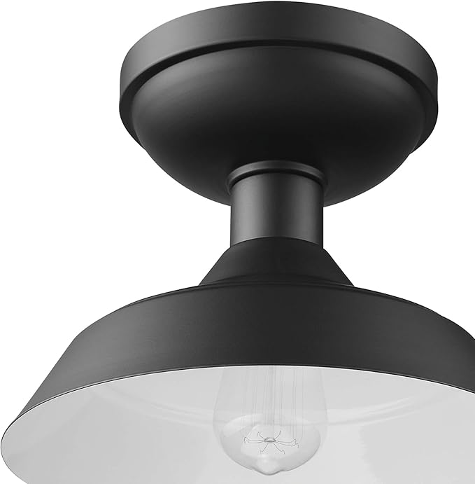 Globe Electric 44677 Kurt 1-Light Outdoor Indoor Flush Mount Ceiling Light, Matte Black, Bulb Not Included