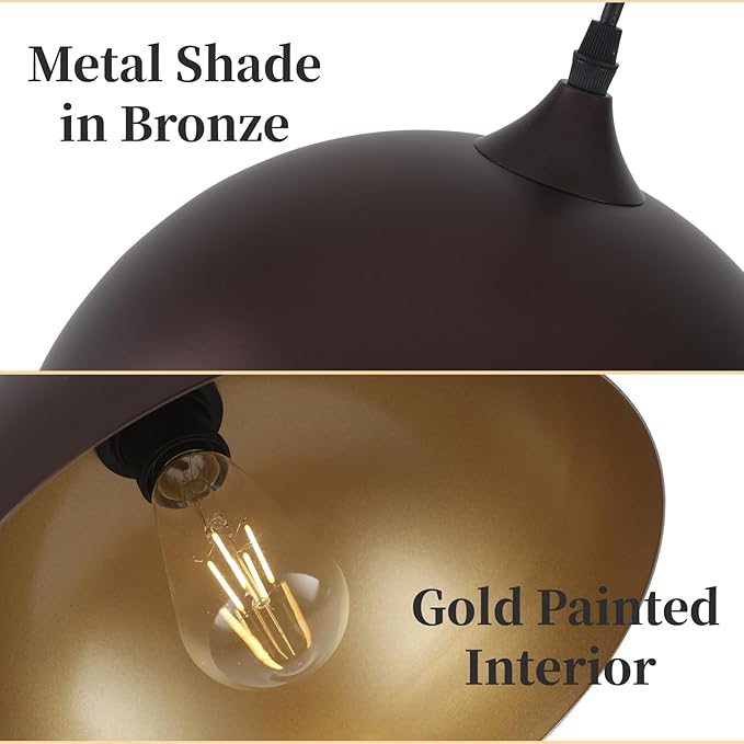 Kitchen Pendant Lights 2 Pack, 11.8 Inch Farmhouse Pendant Light Fixtures, Adjustable Height Dome Hanging Light for Dining Room Cafe Barn,Oil Rubbed Bronze Finish