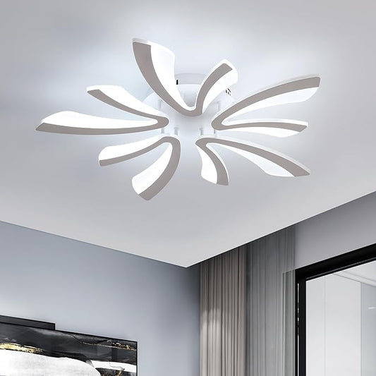 Goeco Modern Ceiling Light, 27.5'' LED White Acrylic V-Shaped Flush Mount Ceiling Lights, 6500K Ceiling Light Fixture for Living Room, Dining Room, Bedroom, Kitchen