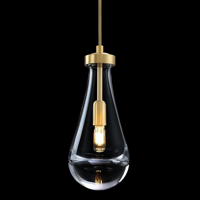 5 Inch Hanging Raindrop Crystal Glass Kitchen Island Modern Concise Pendant Ceiling Light Fixture,Gold Finish for Kitchen Island Dining Room Bedroom Hallway,UL Listed