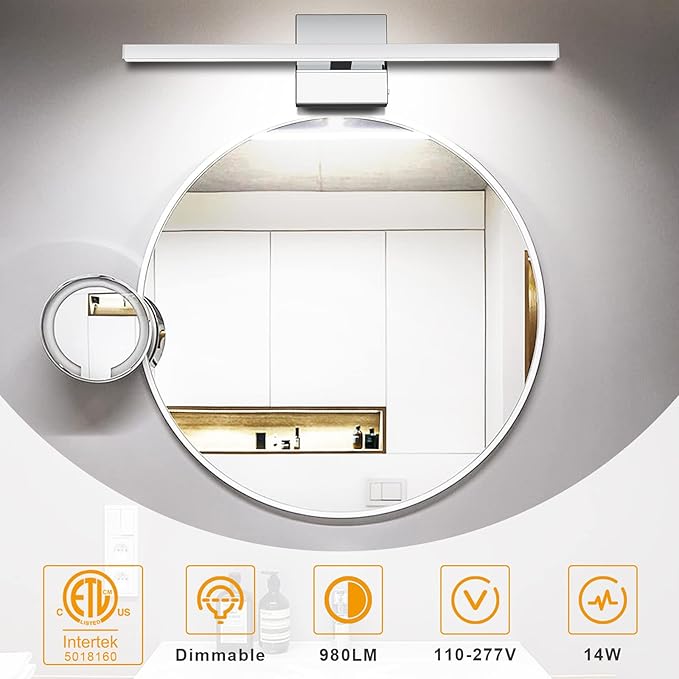 NIORSUN 15.7 inch Chrome Bathroom Vanity Light,12W 5CCT Dimmable LED Bathroom Lighting Fixtures Over Mirror, Modern Vanity Lights for Bathrooms Restroom Mirror- ETL Certified