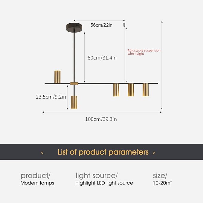 Siittoo Modern Kitchen Island Light with Remote, Dimmable LED Linear Pendant Light, 39.3" Black Gold Dining Room Light Fixture Over Table (30W, 5-Light)