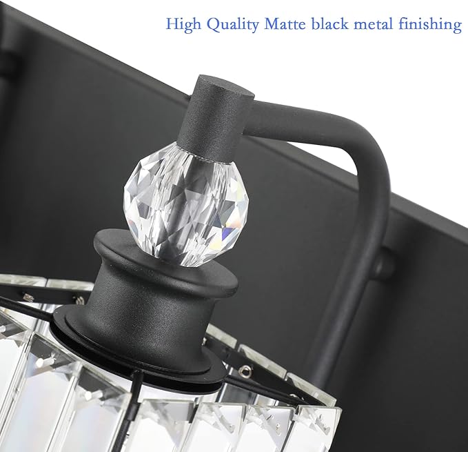 Ralbay Crystal Black Vanity Light for Bathroom 3 Light 24''Modern Matte Black Bathroom Vanity Lighting Fixtures Over Mirror