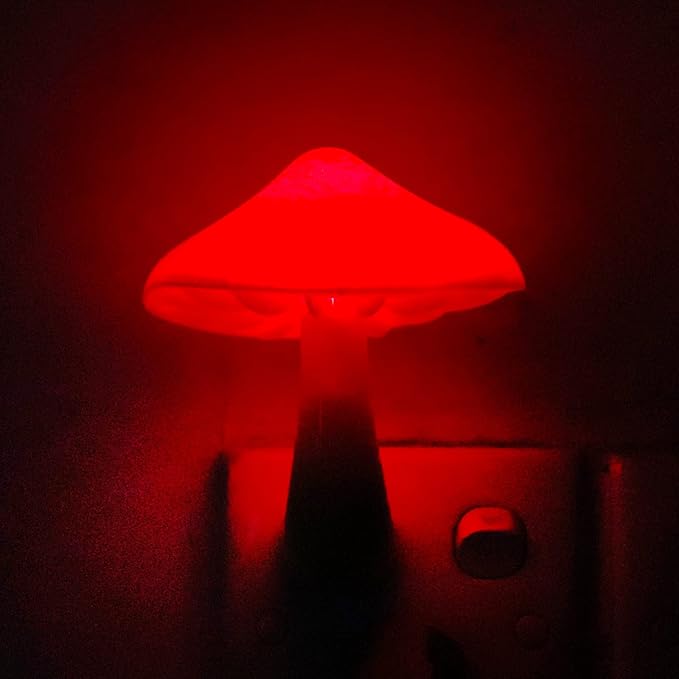AUSAYE 2 Pcs LED Night Light Plug in Nightlight Wall Lamp, Mushroom Night Light Mini Magic Night Lights for Adults Kids Bedroom, Bathroom,Toilet,Stairs,Kitchen,Hallway Red Led Light
