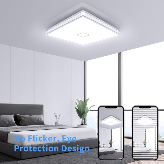 Airand LED Ceiling Light Fixtures Flush Mount 12.8inch 24W Bright White Square LED Ceiling Lamp 5000K, 2050LM Daylight Waterproof Bathroom Ceiling Light for Kitchen Hallway Porch Living Room Bedroom