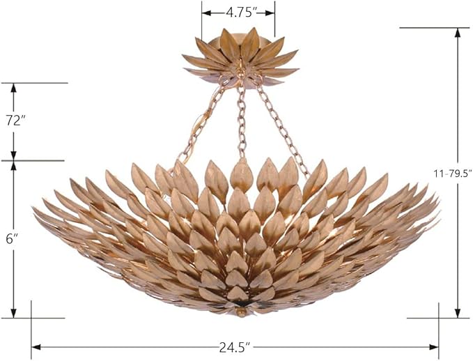 Crystorama Broche 6 Light Antique Gold Semi Flush Mount