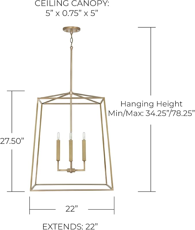 Capital Lighting 537643AD Thea Lantern Foyer Pendant, 4-Light 240 Total Watts, 28" H x 22" W, Aged Brass