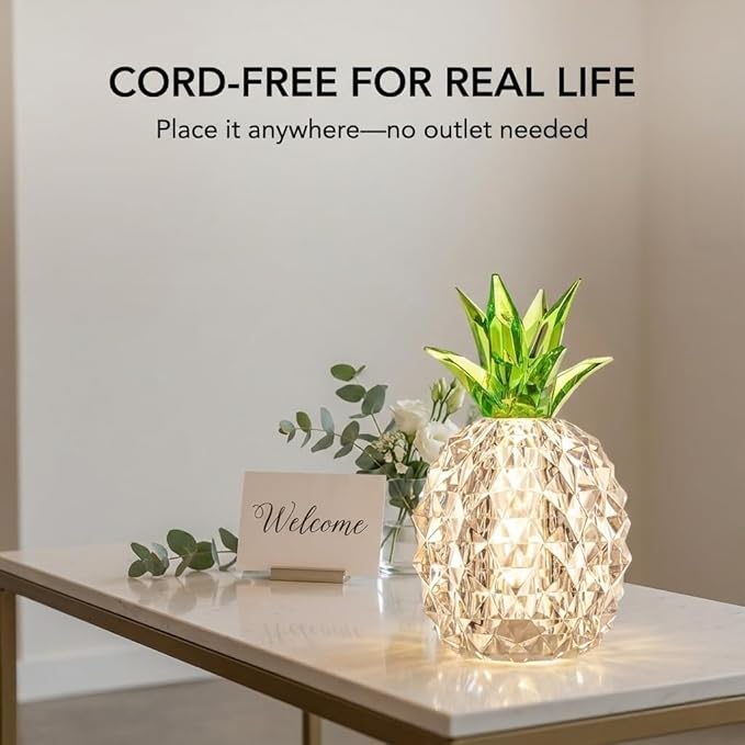 Clear Crystal Pineapple Lamp, 4.9'' Battery Operated Table Lamp Night Light for Vanity Bathroom Decor, Wedding Bridal Shower Decorations, Birthday Gifts for Women