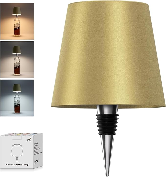 Wireless Bottle Lamp, 2024 New 3 Color Rechargeable Wine Bottle Lights for Bars Restaurants (Yellow, 1PC)