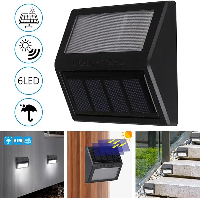 Solar Lights Outdoor, Waterproof Solar Powered Deck Step Lights for Patio Garden Backyard Garage Driveway Pathway Outside Wall Lighting (Warm White/2 Pack)