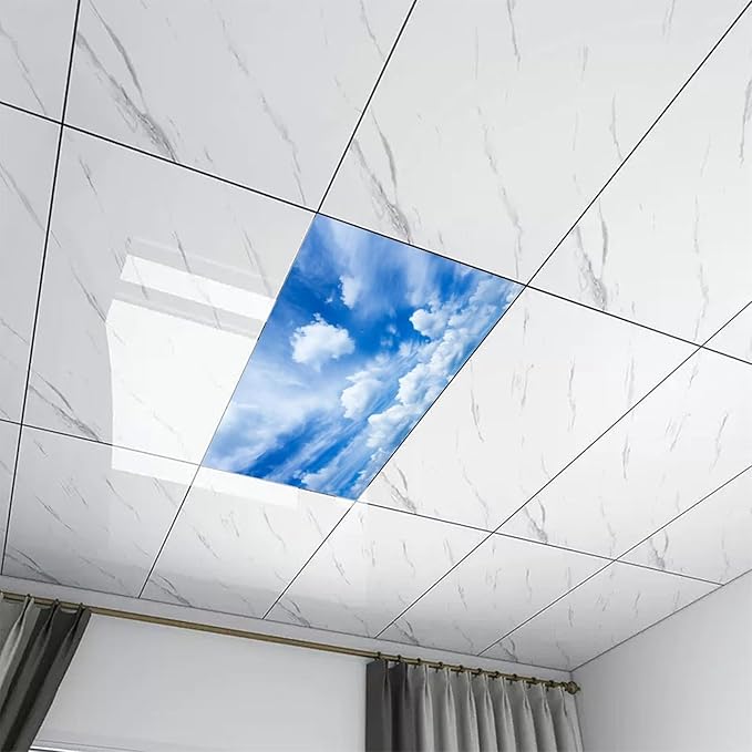 2 Pack Fluorescent Light Cover for Ceiling, Blue Sky Magnetic Cover, Classroom Supplies for School, Home Office