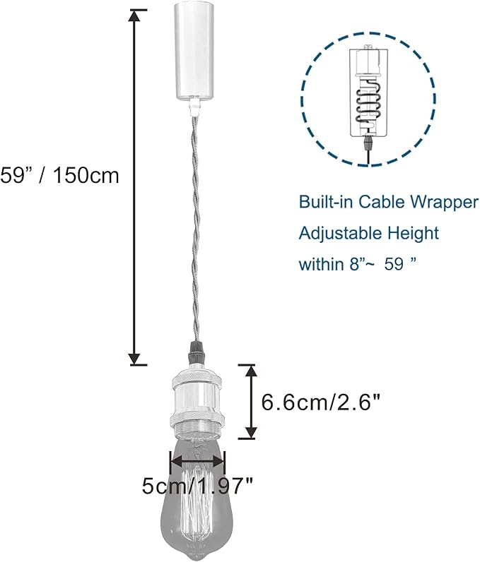 Kiven H-Type Track LightPendants, 59 Inch Cord Length White Weave Rope Adjustable Length, Restaurant Chandelier DecorativePendant Light IndustrialPendant Lamp 3 Pack,Bulb Not Included（White）