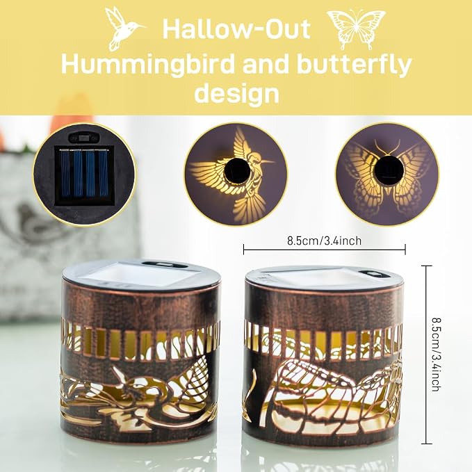 Solar Lantern Outdoor Waterproof Hummingbird 2 Pack Garden Decor Gifts for Women Mom Grandma