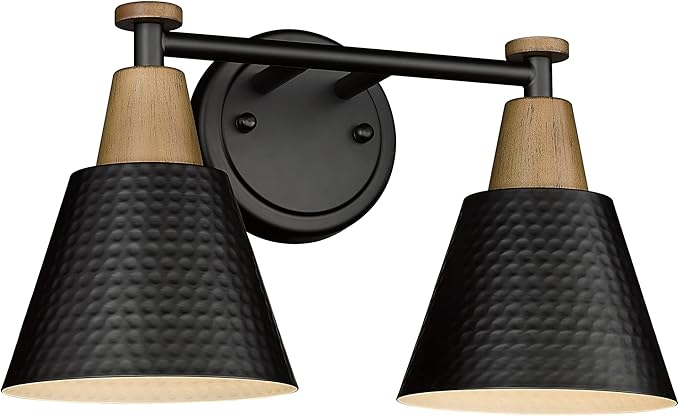 FEMILA Black Bathroom Light Fixtures, 2-Light Bathroom Vanity Lights Over Mirror with Hammered Metal Shade, Modern Wall Sconces Lighting for Kitchen Bedroom Living Room, 4FG59B-2W BK