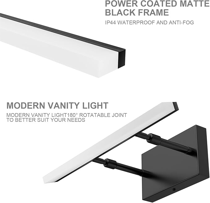 Aipsun 15.7 inch LED Vanity Lights Adjustable Bathroom Wall Light Fixtures Bathroom Lighting Fixture Over Mirror Black Modern Vanity Lighting 5500K