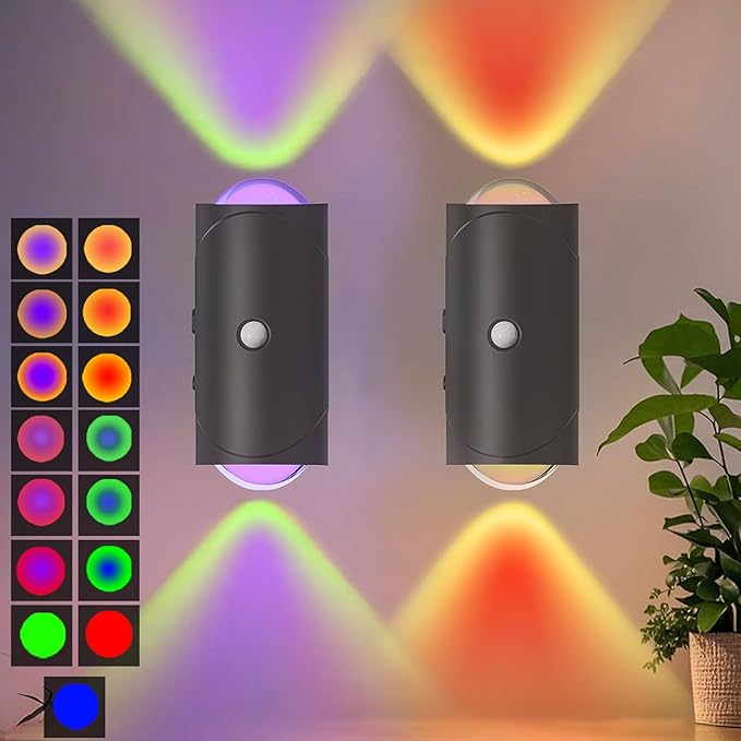 LED Wireless Wall Sconce with Color Changing, Motion Sensor Light Indoor, 1500mAh Rechargeable Battery Operated Wall Sconces for Bedroom Bedside Hallway Courtyard Doorway (black - 2 Pack)
