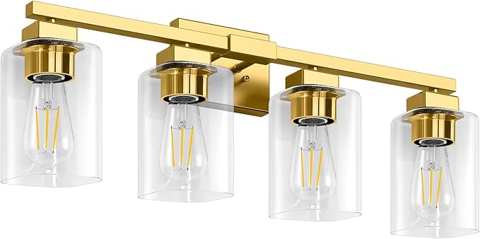 BesLowe 27" 4-Light Bathroom Light Fixture, Modern Gold Bathroom Vanity Light, Bathroom Lighting Fixtures Over Mirror, Matte Gold Bathrom Wall Lamp, Wall Lights for Living Room Bedroom