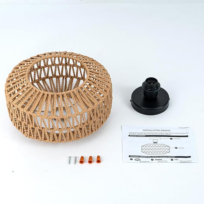 Rattan Boho Ceiling Light Fixture,Bohemian Woven Flush Mount Ceiling Light, Boho Chandelier Light Fixture Flush Mount for Hallway, Bedroom, Kitchen, Living Room, Entryway E26 1 Light