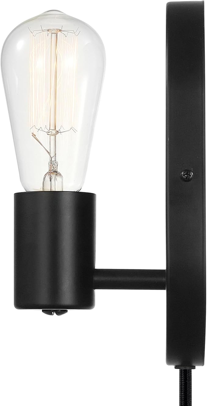 Globe Electric x Novogratz 51488 1-Light Plug-in or Hardwire Wall Sconce, Matte Black, 6ft Fabric Covered Cord, Rocker Switch, Wall Lights for Apartment or Renters, Modern Lighting