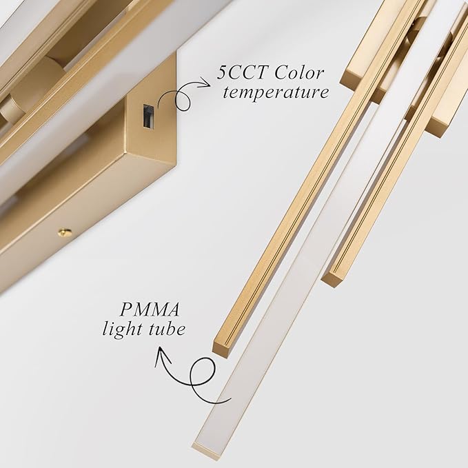 48" Gold LED Bathroom Light Fixtures Long Vanity Lights Over Mirror Lighting Lamps Wall Mount Lighting Over Vanity Picture Indoor 5CCT(3000K/3800K/4500K/5200K/6000K)
