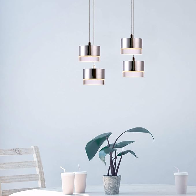 Jupiter 4 Mini Pendant Lighting Nickel - LED Hanging Light Fixture for Kitchen Island, Bar, Foyer - Cluster Pendants - Dimmable, Adjustable Wire, Lamp Bulb Included