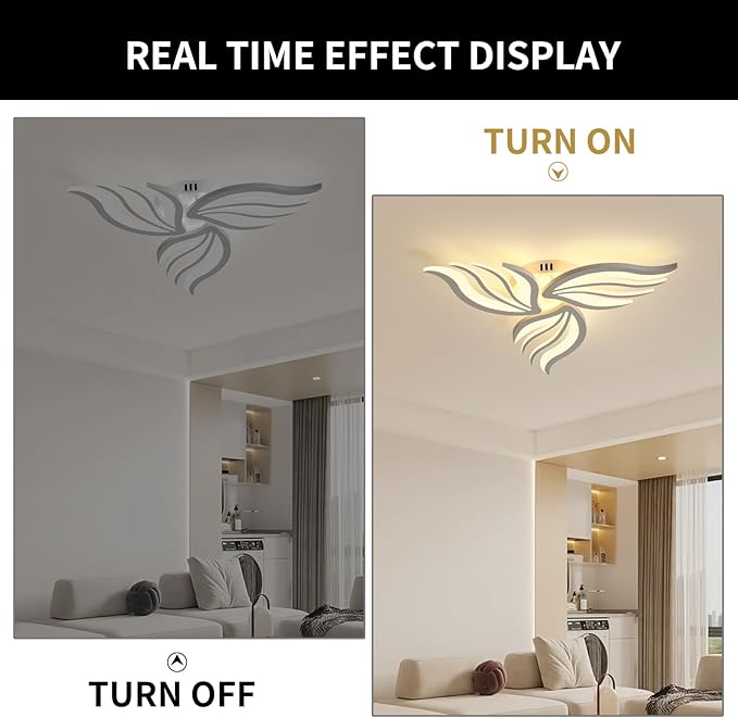 Becailyer LED Ceiling Light, 26.7" Dimmable Modern Flower Shape Ceiling Lamp, 30W Acrylic 3-Petals Flush Mount Ceiling Light Fixtures for Bedroom Dining Room Kitchen, White