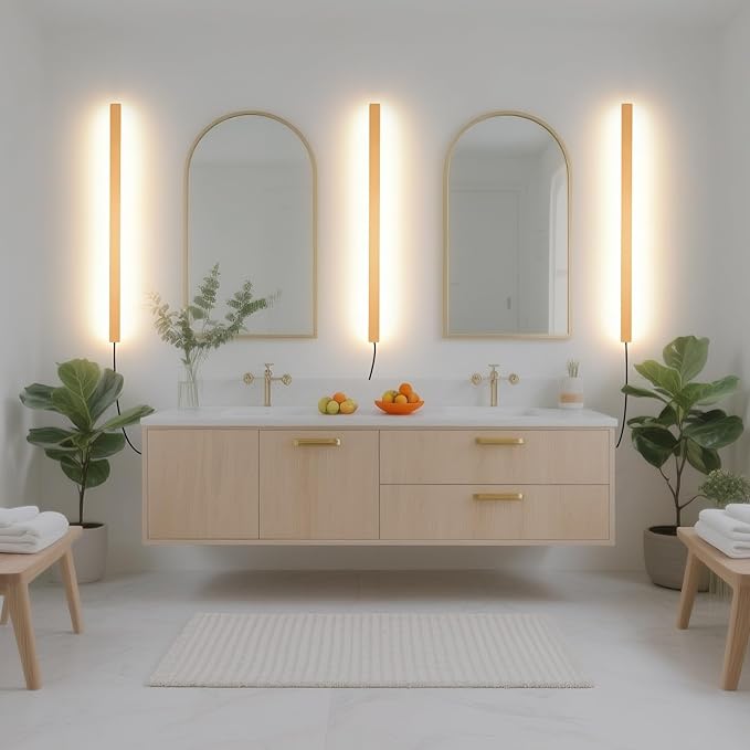 KELUOLY Modern Plug in Long Wall Sconce, 39" Gold Matte LED Wall Lights, 20W Warm White 3000K Acrylic Indoor Wall lamp, with 59" Plug Cable for Bedroom, Living Room, Hallway