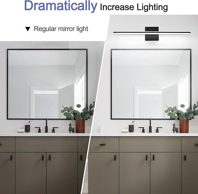 Black Vanity Light Fixture 24 Inch Bathroom Lamps Over Mirror 14W Modern Bath Vanity Sconces Matte Black LED Lights for Bathroom Bedroom Wall Lighting 6000K Restroom Lighting
