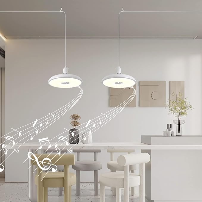 HOREVO Plug-in Pendant Light with Remote Control, Bluetooth Speaker, and Color Changing LED 8.7" 18W Adjustable Farmhouse Hanging Fixture for Kitchen Island, Bar, Dining Room, Bedroom, Entryway