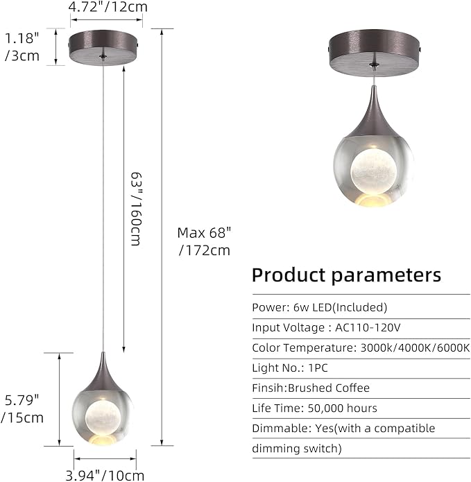 JoollySun Crystal Mini Pendant Light: Modern LED Light Fixtures Ceiling Hanging for Kitchen Island Bathroom