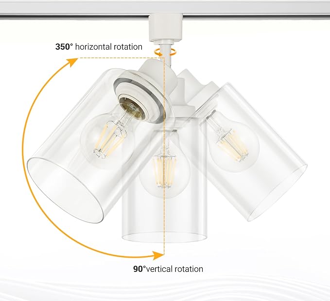 VANoopee H Type Track Lighting Heads E26 Track Light Ceiling Modern for Kitchen, Compatible with H Track Lighting Rail System, White Track Lighting Fixtures with Glass Lamp Shade, 4 Pack, No Bulbs