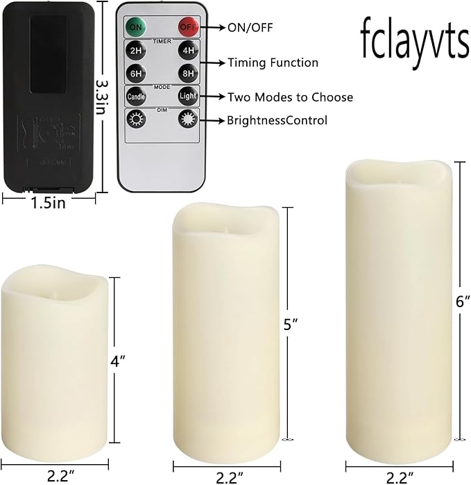 fclayvts 24-Pack LED Flameless Candles with Remote Control -Flickering Electric Candles- Timer Candles -3D Flame, for Halloween Christmas Parties,Wedding,Home,Gift and Special Occasions(Three Sizes)