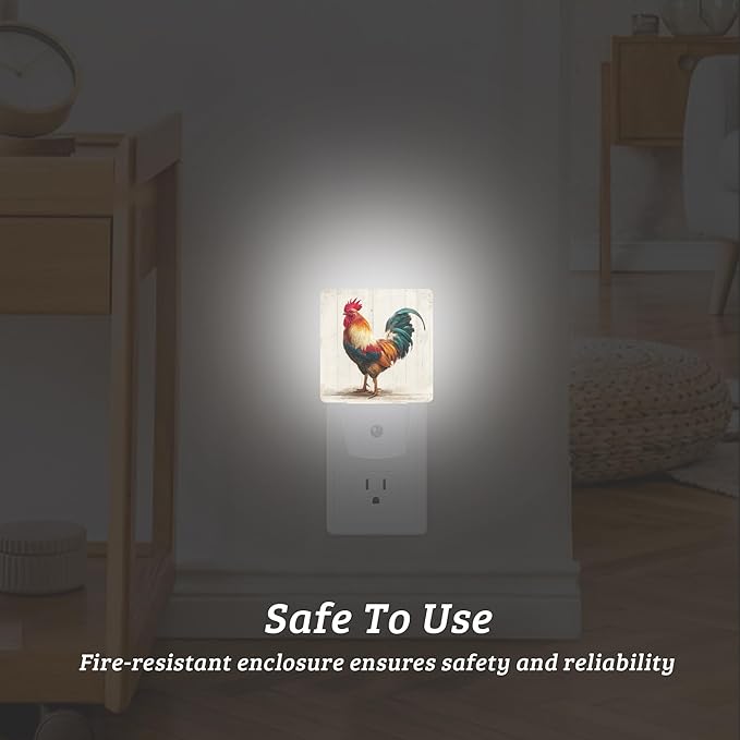 Charming Rooster Night Light, Plug-into Wall Nightlight with Dusk to Dawn Sensor, Energy Efficient Lamp for Bedroom/Bathroom/Kitchen/Hallway/Stairs