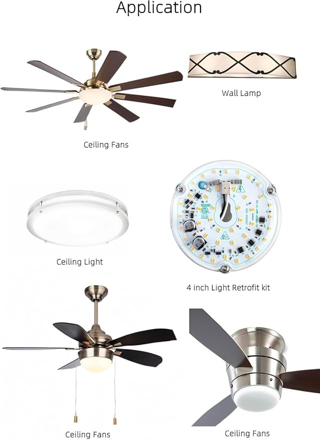 4 inch LED Retrofit Light Kit for Ceiling Fan Light Replacement Panel PCB 18W 6000K 2200LM 120V CRI90 Dimmable ETL (White 6000K)