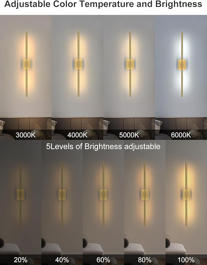Battery Operated Wall Sconces Set of 2: 10000mAh Rechargeable Wall Lights with Remote, 360° Rotate 3000K-6000K LED Wireless Wall Light Fixtures Decor for Bedroom Living Room Hallway Picture Lighting